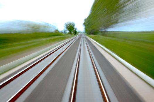 Railway tracks with high speed motion blur