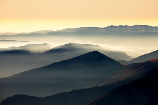 Mountain landscape in sunset light