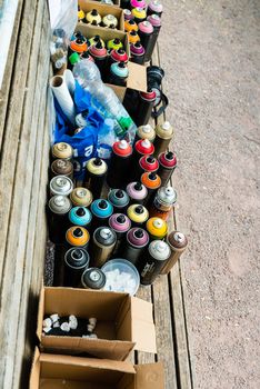 STUTTGART, GERMANY - APRIL 26, 2014: During the 21st International Trickfilm Festival artists have the chance to create graffiti artworks in the Game Zone located on the Schlossplatz (castle square) in the city center on April, 26,2014 in Stuttgart, Germany.