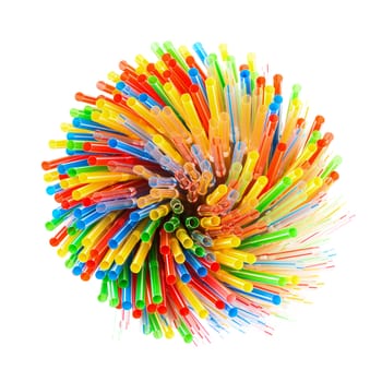 Colored Plastic Drinking Straws on a white background