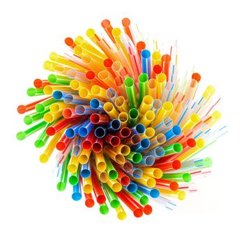 Colored Plastic Drinking Straws on a white background