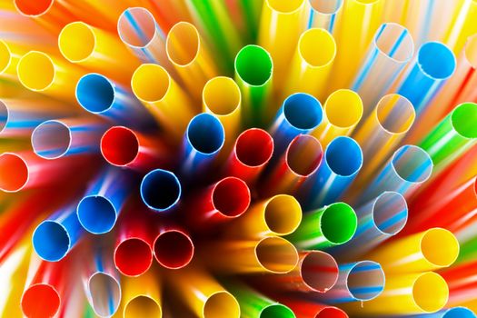 Colored Plastic Drinking Straws closeup, macro