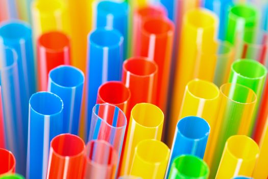 Colored Plastic Drinking Straws closeup, macro