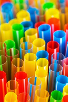 Colored Plastic Drinking Straws closeup, macro