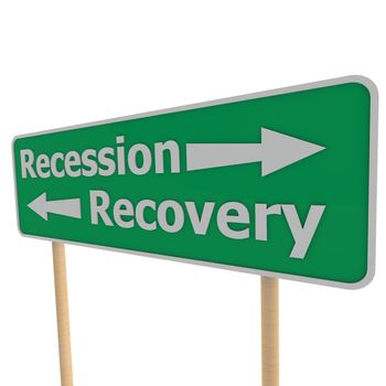 Recession recovery road sign