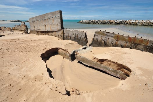 Erosion of Rayong province, the Gulf of Thailand.