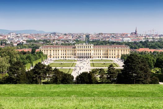 Panoramic view of Vienna and Schonbrunn palace in sunny day