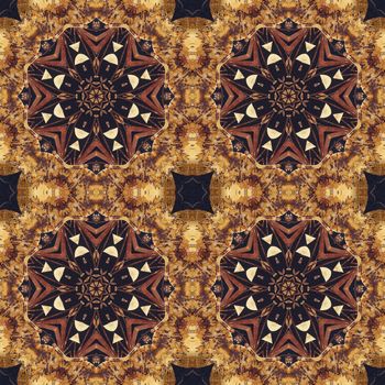 Abstract artistic pattern, seamless handmade floral ornament, applique from the back side of a birch bark on black fabric background