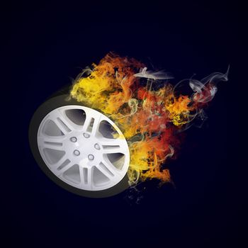 Car wheel in the colored smoke. Sport concept