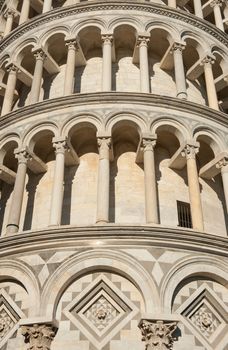 Detail of the Pisa leaning tower with detail on pillars