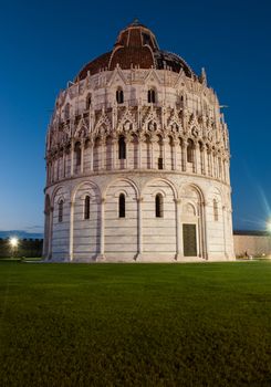 The Baptistery of the Cathedral in Pisa at night, Italy 