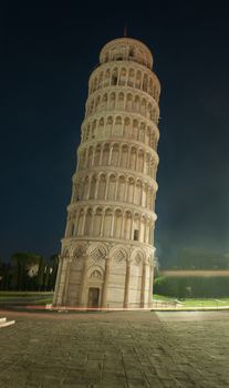 Famous leaning Tower of Pisa in Italy in night