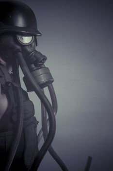 Protection, Man with black gas mask, pollution concept and ecological disaster