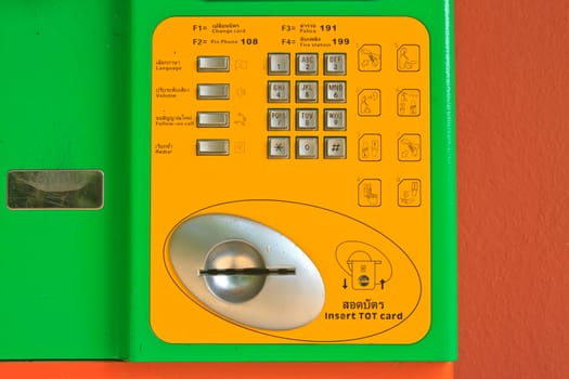 button number public telephone coin and card in Thailand 