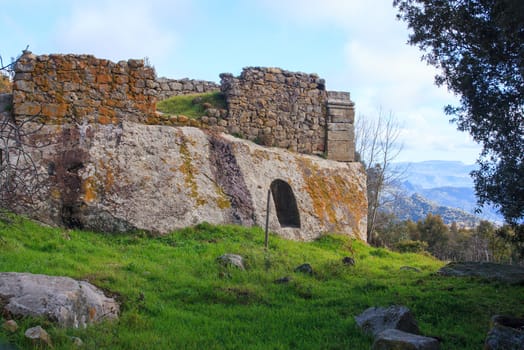 View of the Church of Santa Maria di Lartisina, Altesina mountain in Sicily