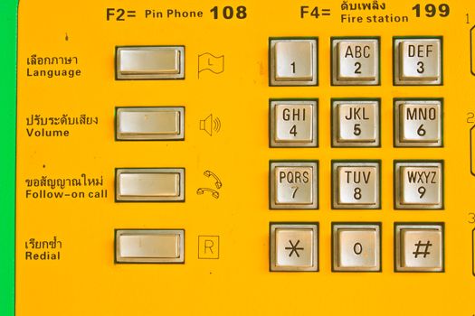 button number public telephone coin and card in Thailand 