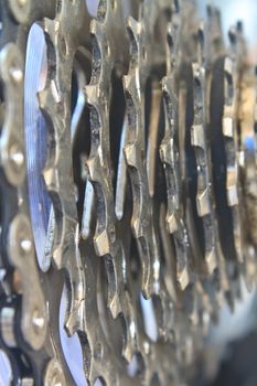Bicycle gears, Rear mountain bike cassette on the wheel with chain