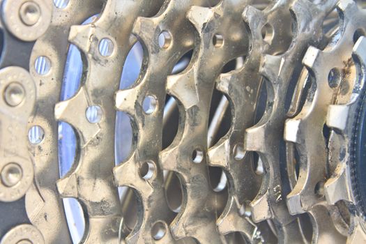 Bicycle gears, Rear mountain bike cassette on the wheel with chain