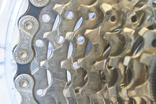 Bicycle gears, Rear mountain bike cassette on the wheel with chain