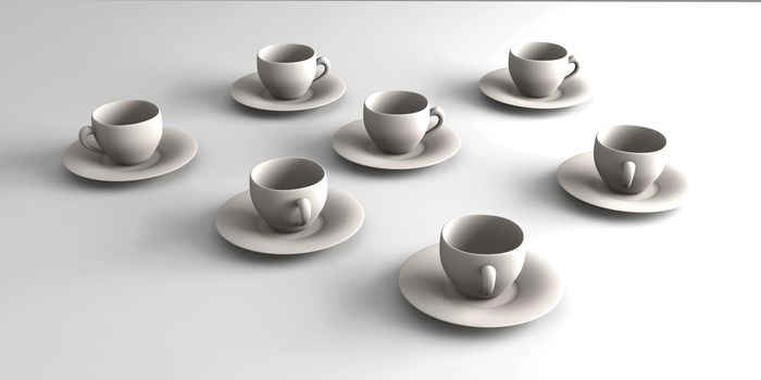 3D rendered Illustration. Coffee or Tea cups.