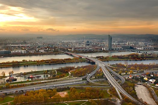 Vienna bird's eye view in twilight