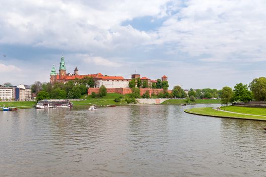 Panoramic view of Wawel Castle in Krakow, Poland