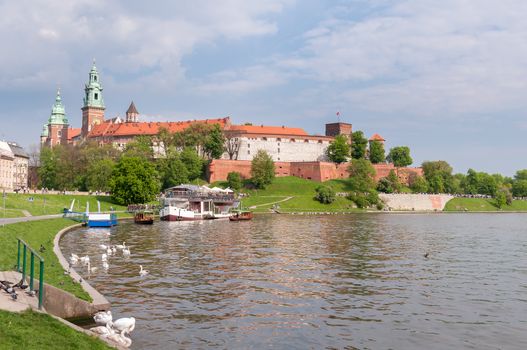 Panoramic view of Wawel Castle in Krakow, Poland