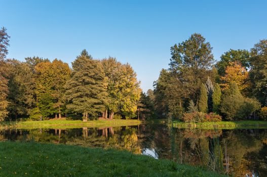 Beautiful park in autumn in Pszczyna, Poland