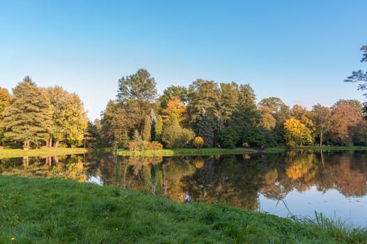 Beautiful park in autumn in Pszczyna, Poland