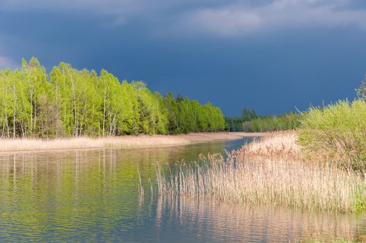 Stormy sky over Sosina Lake in Jaworzno, Poland