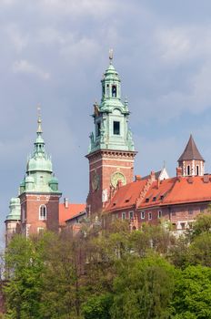 Towers of Wawel Cathedral in Krakow, Poland