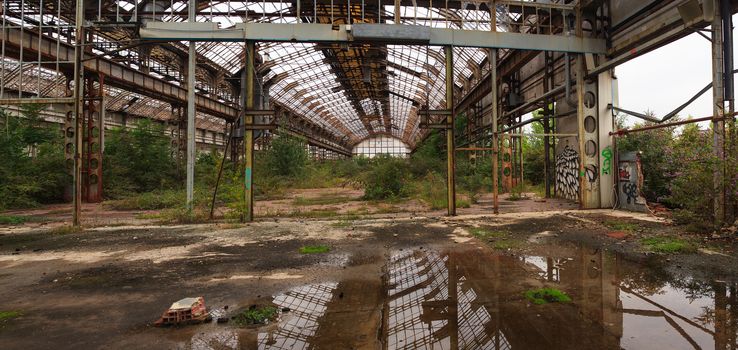 View of abandoned industrial shed in Milan