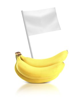 Healthy and organic food concept. Fresh Banana with flag showing the benefits or the price of fruits.