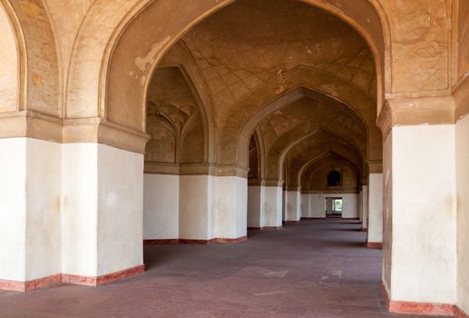 Symmetrical Arches in Typical Moghal style in a row present a geometrical design.