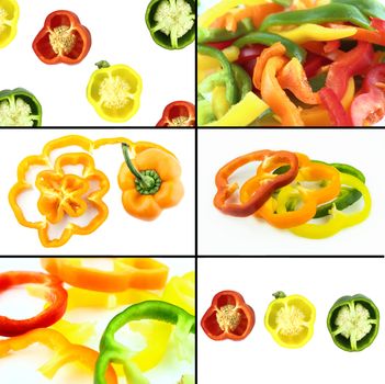 Healthy and organic food, Set of fresh slices of colorful sweet bell pepper.