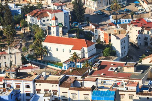 Aerial view of chefchaouen in morocco