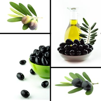 Healthy and organic food, Set of fresh black and green olive.