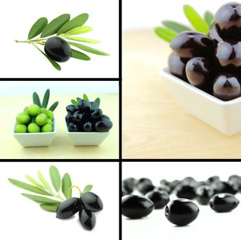 Healthy and organic food, Set of fresh black and green olive.