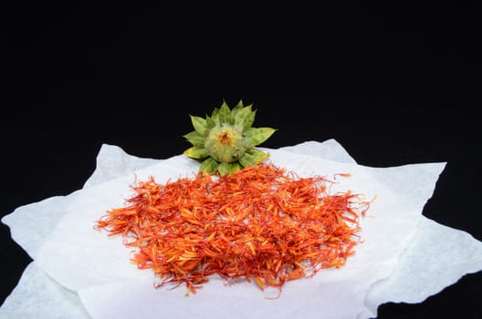 Saffron Flower Spice On a Black Background