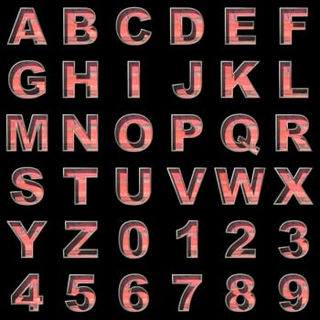 old metal alphabet set on black background