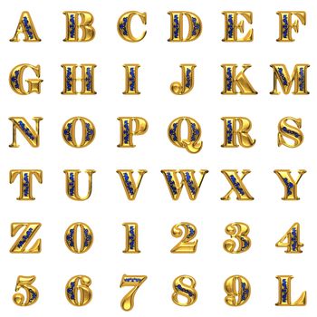 golden alphabet set on white background