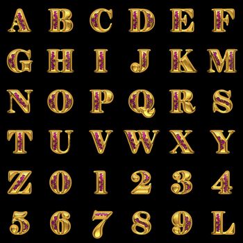 golden alphabet set on black background