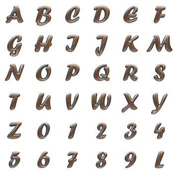 metal and wood alphabet set on white background