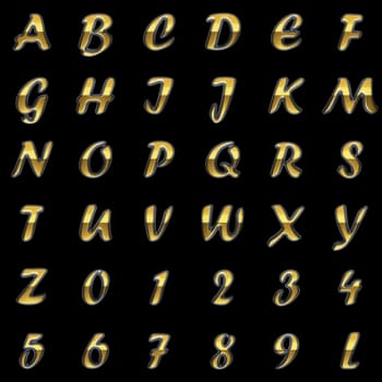golden alphabet set on black background