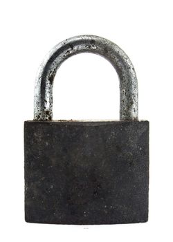 old metal padlock on white background.