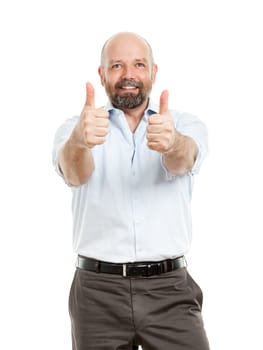 An image of a handsome business man with both thumbs up