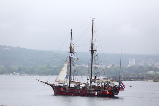 VARNA, BULGARIA- MAY 3  2014: SCF Black Sea Tall Ships Regatta. The ATYLA schooner flying under the Spain flag