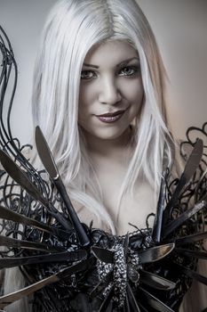 Beautiful woman with white hair and beautiful eyes
