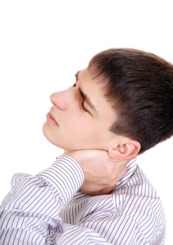 Teenager feels Neckache Isolated on the White Background