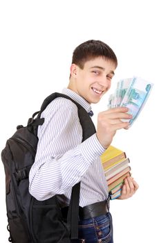 Happy Student with Russian Currency Isolated on the White Background